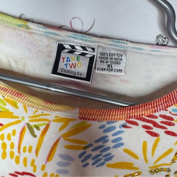 Take two clothing co sequin top paint water color sparkly fish tropical beach - Picture 7 of 10